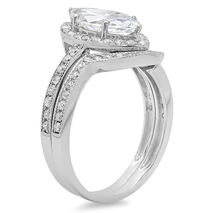 Clara Pucci 2.0 CT Marquise Cut CZ Pave Halo Designer Solitaire Ring ...